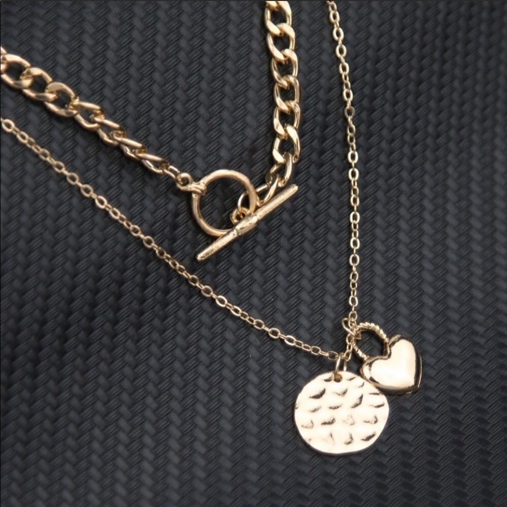 Necklace Multi Layer Zinc Alloy Heart & Disc Cute